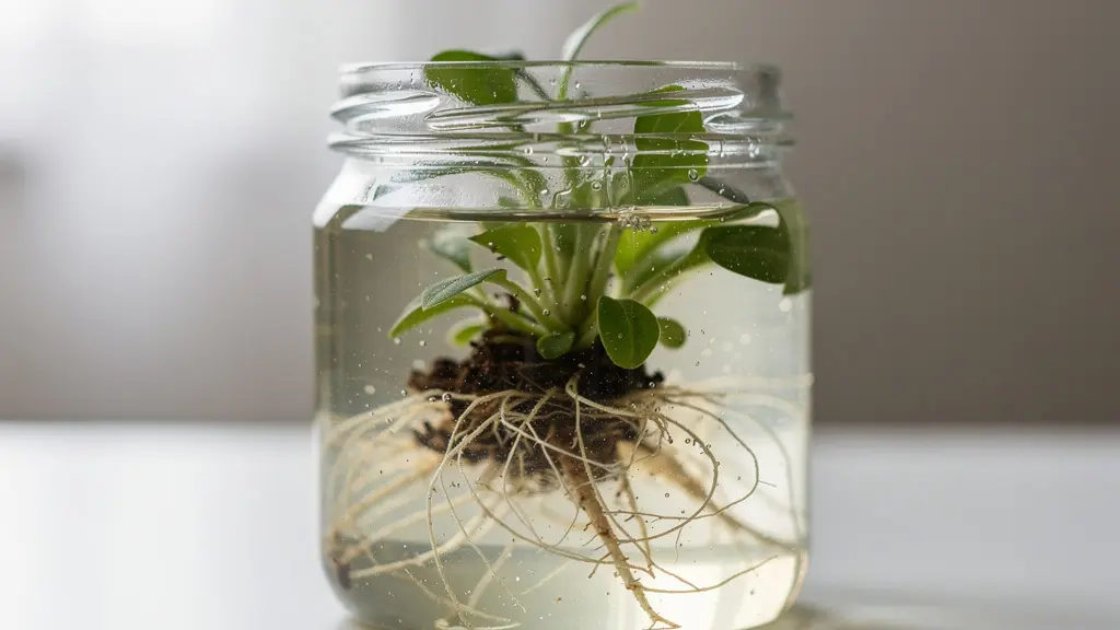 Pot transparent de plante in-vitro aquarium avec gel nutritif visible